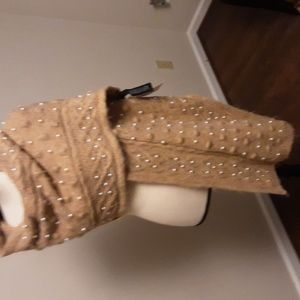 Zara Tan Knit Scarf with Pearl's scattered throughout the scarf